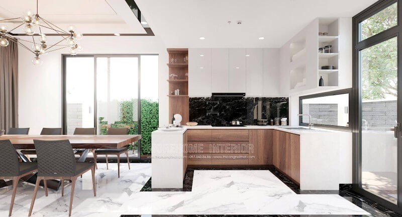 Trang trí nội thất phòng bếp biệt thự trẻ trung Thiết kế phòng bếp