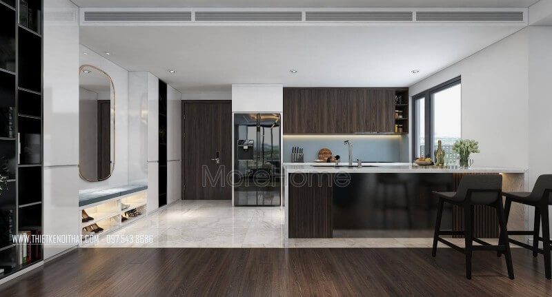 Trang trí nội thất phòng bếp chung cư hiện đại với nội thất nhà bếp đa năng, tiện nghi